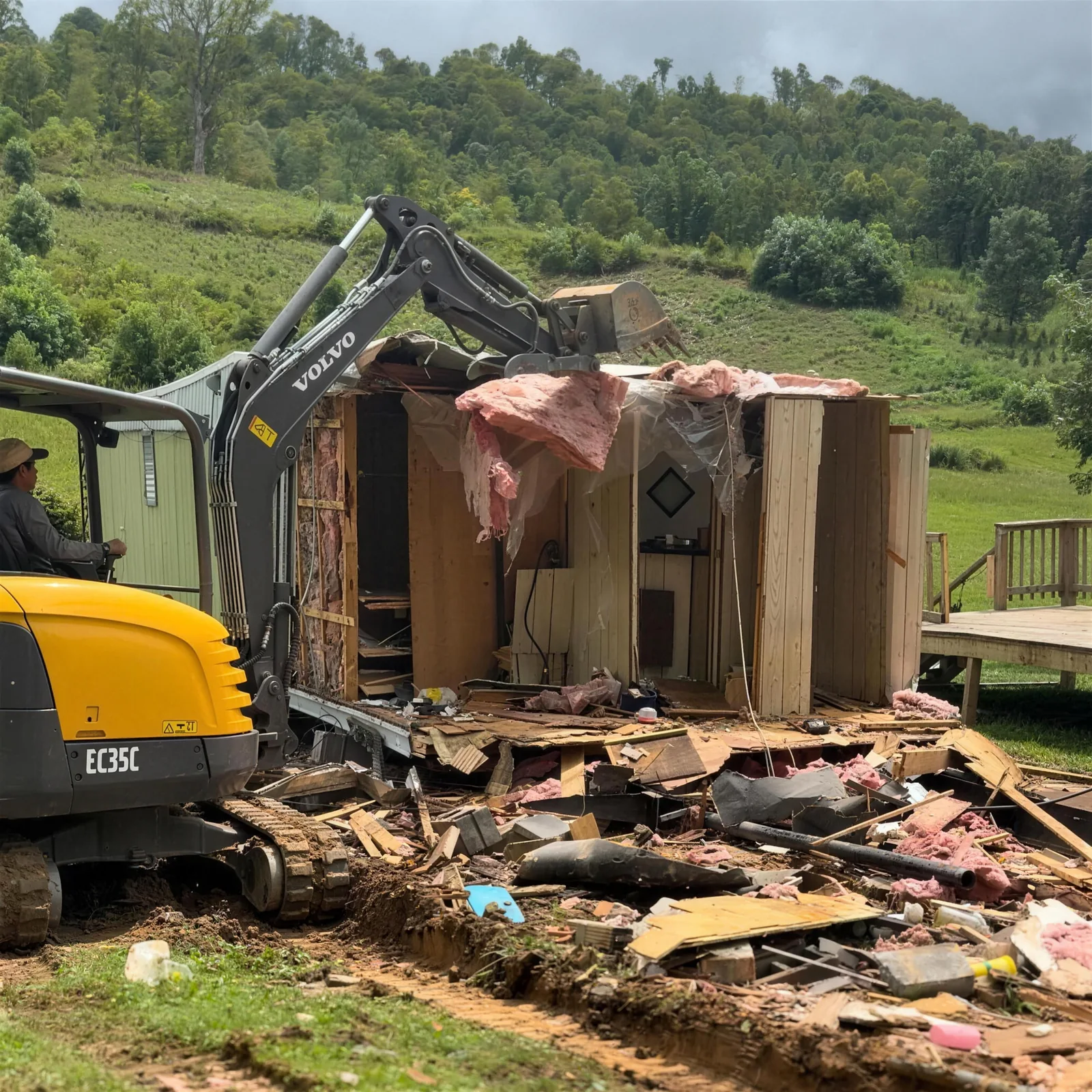 Ridgeline Grading mini-excavator and tractor grading a jobsite in Western North Carolina